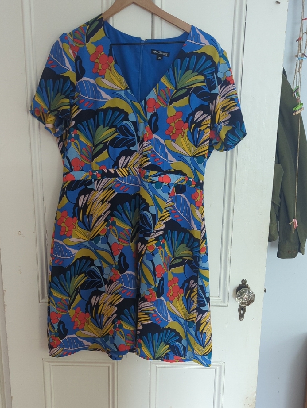 2018 JCrew Blue Floral Short Sleeve Mini Dress with Multicolor Print